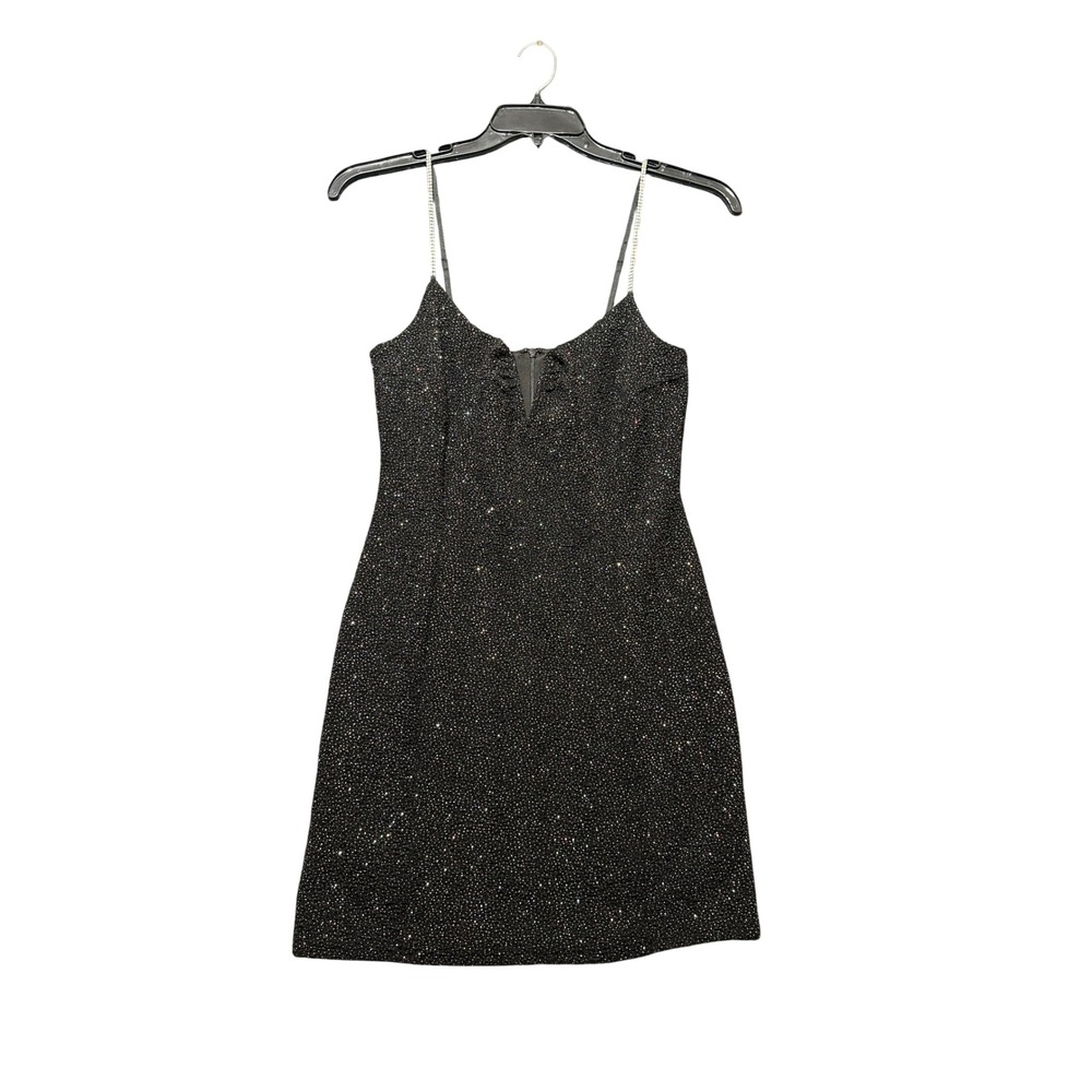 ASTR The Label Dress Women Large Black Excellent Glitter Rhinestone Strap V-Neck